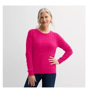 Croft & Barrow The Extra Soft Cabled Crew Neck Sweater Sangria Pink Large (EUC)